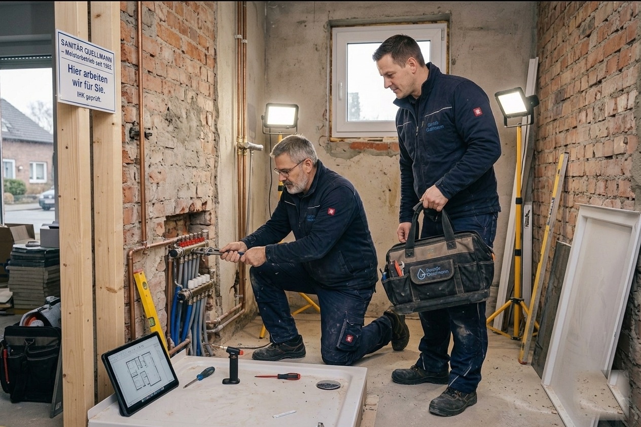 Thomas und Markus Quellmann beim Spiralen-Einsatz an der Reinigungsöffnung